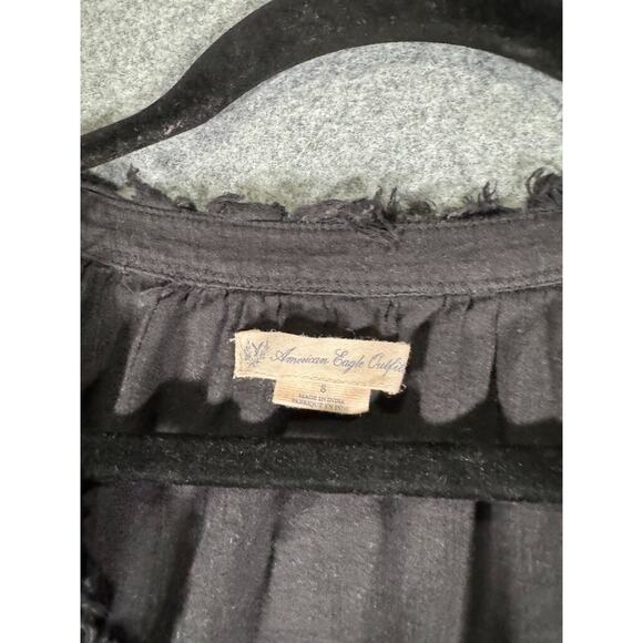 American Eagle Dress Women 8 Black Lightweight‎ Peasant Boho Embroidered Mini - Picture 2 of 8